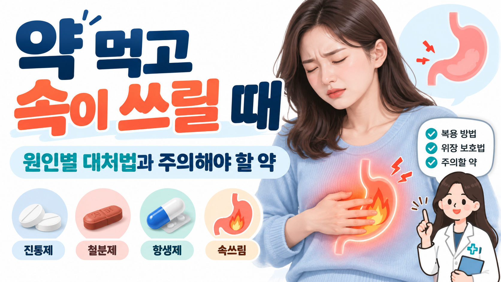 약 먹고 속이 쓰릴 때 어떻게 해야 할까? 원인별 대처법과 주의해야 할 약