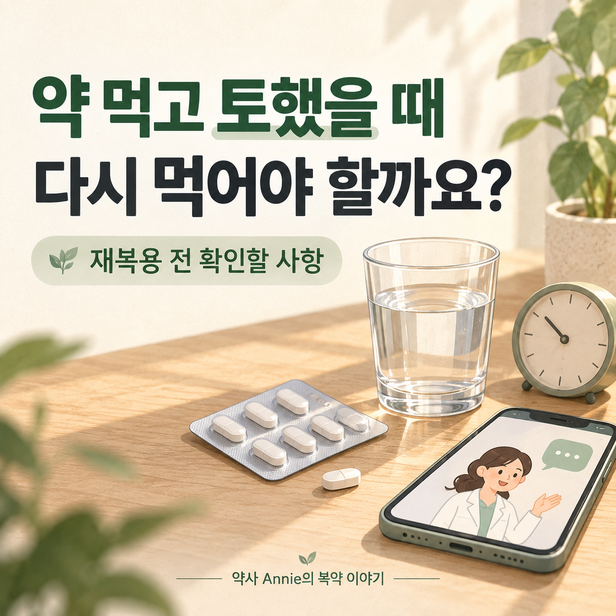 약 먹고 토했을 때 다시 먹어야 할까요? 재복용 전 확인할 사항