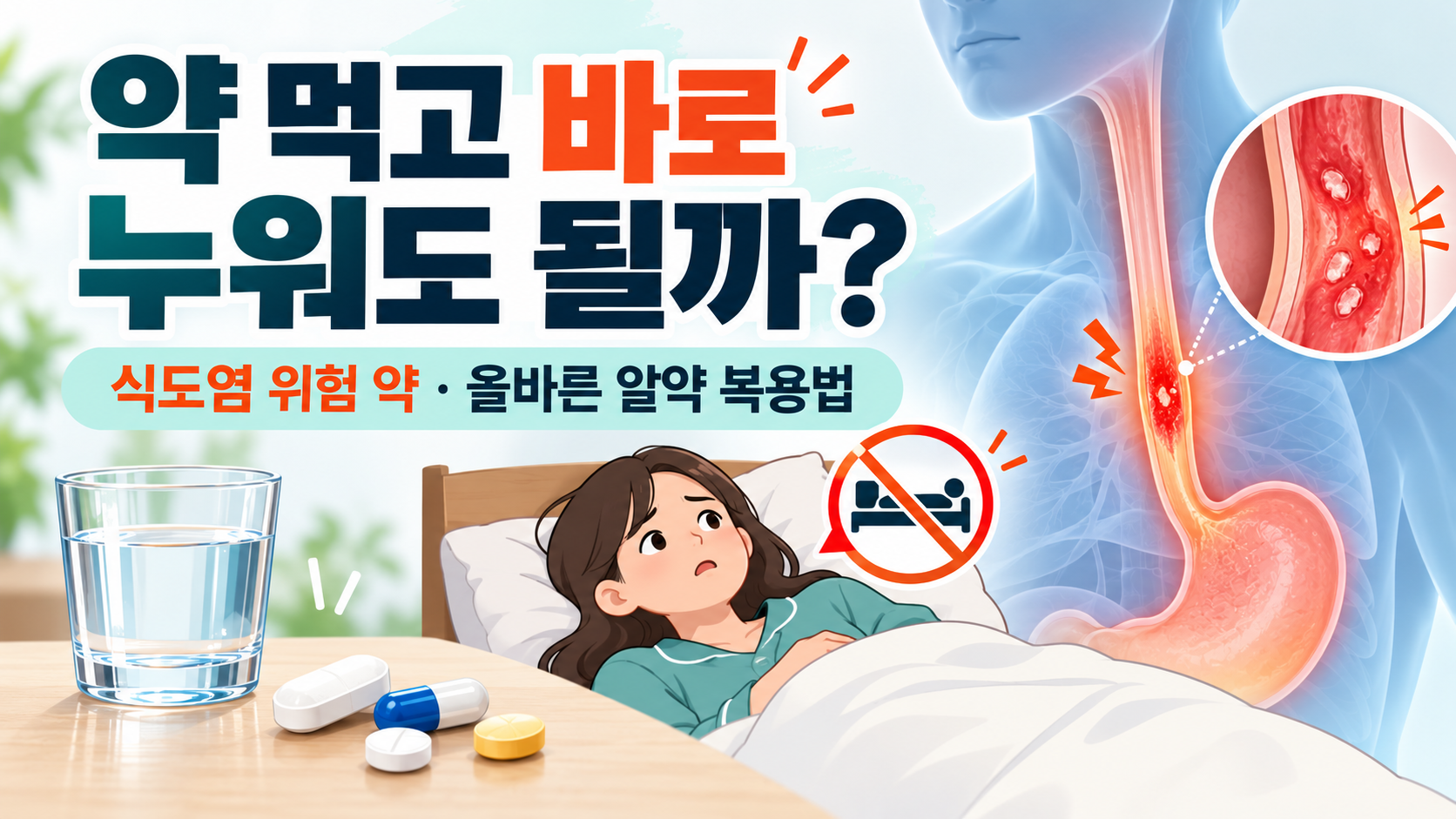 약 먹고 바로 누워도 될까? 식도염 위험 약과 올바른 알약 복용법