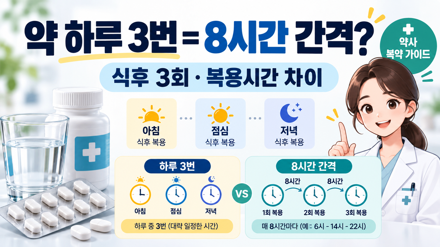약 하루 3번, 꼭 8시간 간격으로 먹어야 할까? 식후 3회와 복용 시간 차이