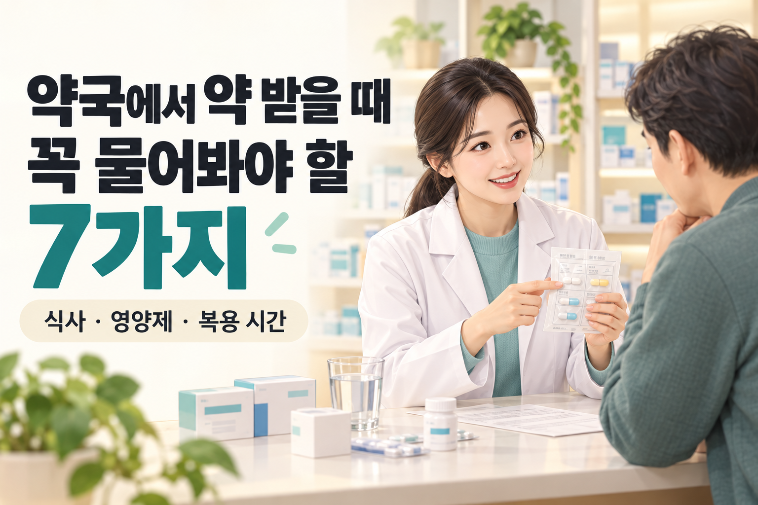 약사가 고객에게 복약 설명을 하는 모습과 약국에서 약 받을 때 꼭 물어봐야 할 7가지 제목